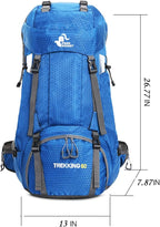 Bseash 60L Waterproof Hiking Camping Backpack with Rain Cover, Large Outdoor Sport Travel Daypack Rucksack for Climbing