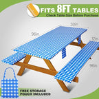 Fitted Picnic Table Cover with Bench Covers Waterproof Elastic Edges Rectangle Patio Tablecloth Outdoor Camping Essentials Stuff Rv Accessories Summer Trip Travel Supplies Party Camper Gifts, 8 ft
