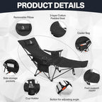 2025 Upgraded 2-in-1 Reclining Camping Chair with Footrest, Folding Beach Lounge Chair with Adjustable Backrest & Cooler, Portable Lawn Chairs for Adults Heavy Duty for Outdoor Sports