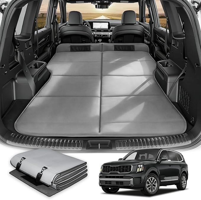 Car Bed for Kia Telluride, Foldable Non-Inflatable Memory Foam Camping Mattress, Thickened Portable SUV Trunk Sleeping Pad, Air Mattress Upgrade for Camping & Travel Essentials, With Storage Bag, Gray
