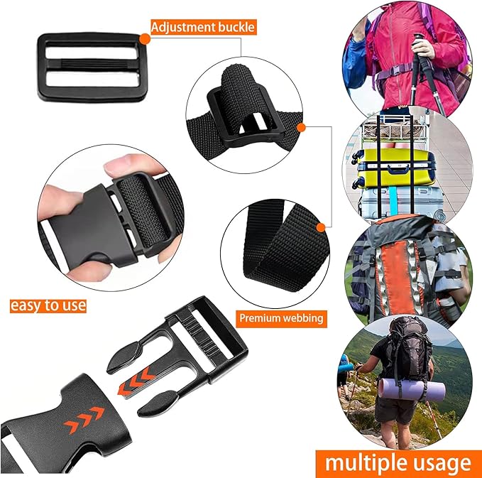Premium Utility Straps with Quick Release Buckle Adjustable Short Nylon Lashing Straps for Backpack Tactical Lashings Camping Gear Sleeping Bag Mattress and More(Black 4Pcs/6.5ft)