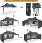 COBIZI 10x20 Pop Up Canopy Tent with Sidewalls, Outdoor Party Tent, Waterproof & UV50+, 3 Adjustable Heights, Higher Frame Design for Parties Backyard, Weddings, Markets, Gray