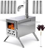 H&ZT Large Hot Tent Stove, Upgraded Wood Burning Stove with 9 Chimney Pipes, Portable Camping Heater for Cooking, Hunting & Winter Warmth