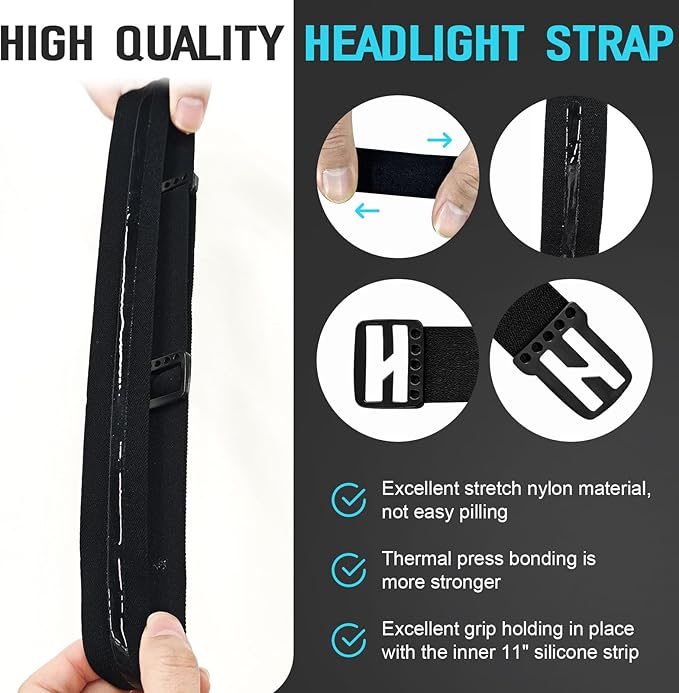 Headlamp Strap Replacement Headband for Black Diamond Petzl Pelican Fenix Streamlight, Elastic Headlight Strap and Top Headband 1” Width Comfortable Band, Silicone Anti-Slip, 4 Pcs