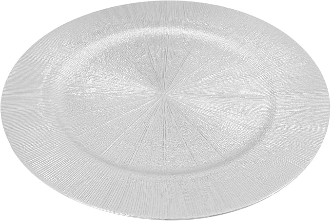 DYRABREST 100 Pcs 13 Inch Charger Plates, Bulk Round Charger Plates Plastic Wedding Dinner Elegant Reusable for Table Setting Wedding Party Event Tabletop Setting Decor (Silver)