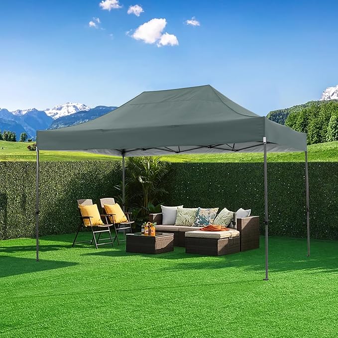 COBIZI 10x15 Pop Up Canopy Without Sidewall,Heavy Duty Canopy UPF 50+ All Season Wind Waterproof Commercial Outdoor Wedding Party Tents for Parties Gazebo with Carry Bag(10 x 15 ft Gray)
