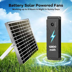Solar Powered Fan with Battery, Rechargeable Solar Fan for Chicken Coop, Greenhouse, Shed, Outside with Two IPX7 Waterproof Exhaust Intake Fans 16.5Ft On/Off Switch Cable