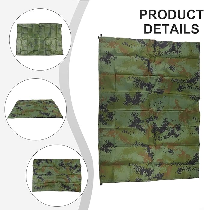 Tent Tarp for Camping - Rain Shelter with 6 Tie Points, Hiking Tarp with Tie Points, Backpacking Rain Fly, Beach Shade Tarp, Picnic Ground Cover, 100x145cm, 210T Polyester(Camouflage)