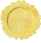 Antique Charger Plates Set 13'' Round Embossed Dinner Plate Chargers Plastic Elegant Floral Plates for Dinner Wedding Party Event Table Kitchen Decoration 100PCS (Gold 24Pcs)