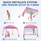 Zeraty Beach Cabana 8'×8', Portable Beach Canopy with Side Wall, Easy Pop Up UPF 50+ Silver-Coated Beach Tent Sun Shelter, Wind Resistant Adjustable Height Beach Umbrella Tent for Family, Pink