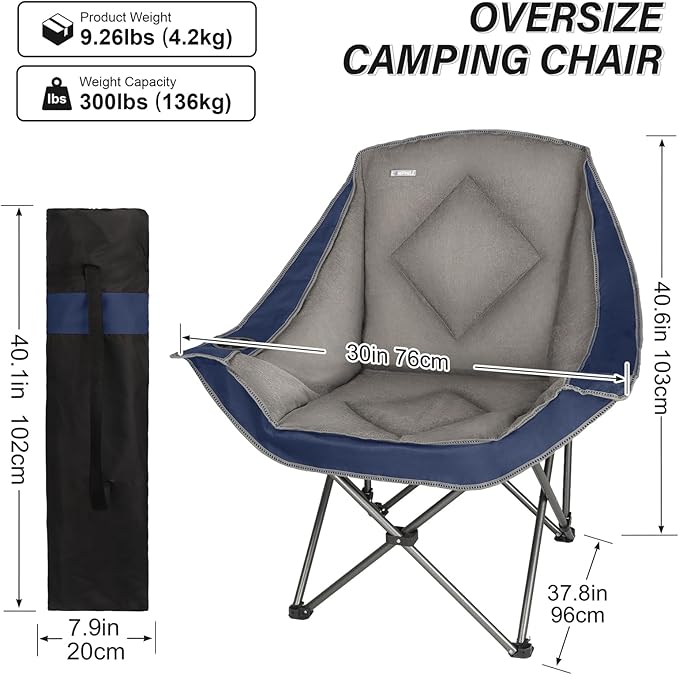 CAMPHILL Folding Camping Chair,Oversized Portable Camping Chair with Cup Holder,Heavy Duty Padded Lawn Chair for Camping, Tailgates, Beach, and Sports