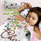 Custom Toddler Nap Mat for Preschool, Personalized Name Kids Sleeping Bag with Foral Leopard Design for Daycare, Roll Up Sleeping Mat with Removable Pillow and Soft Dot Minky Blanke for Girls Camping