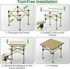 Folding Camping Table, Portable Lightweight Carbon Steel Roll-up Picnic Table BBQ Desk with Carry Bag Heavy Duty for Outdoor Beach Camping Picnic Backyard Party Patio BBQ Fishing