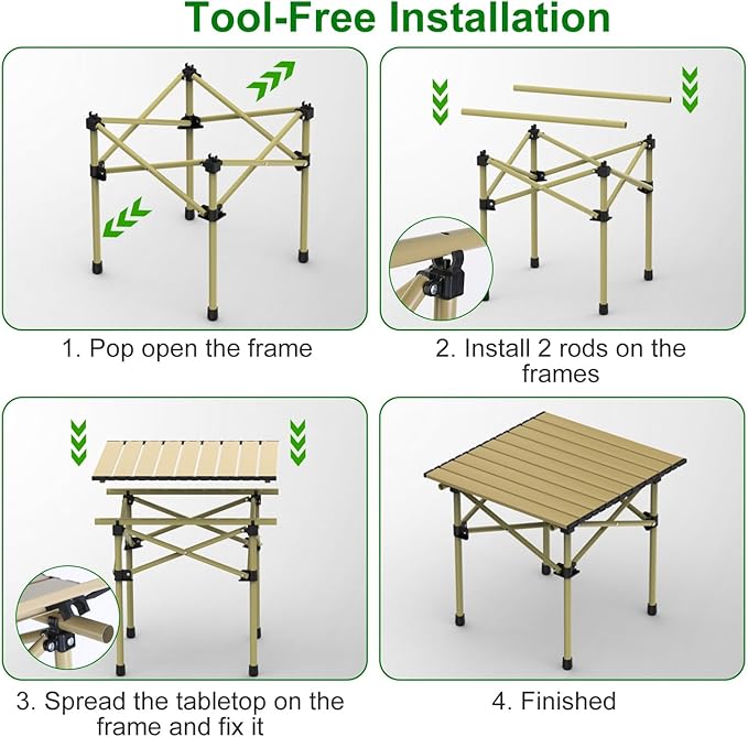 Folding Camping Table, Portable Lightweight Carbon Steel Roll-up Picnic Table BBQ Desk with Carry Bag Heavy Duty for Outdoor Beach Camping Picnic Backyard Party Patio BBQ Fishing