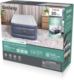 Bestway Air Mattress, TriTech Twin Airbed with Built-in Pump and Storage Bag, Gray