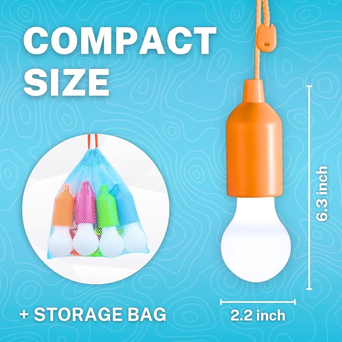 4 Hanging LED Kids Safe Lights for Treehouse, Playhouse, Camping, Indoor/Outdoor, Battery-Operated Lamps with Pull Chain