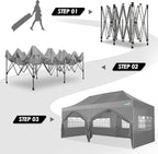 COBIZI 10x20 Canopy with Sidewalls, Heavy Duty Party Tent Pop up Canopy, Tents for Parties, Wedding, Outdoor Easy up Foldable Portable Canopy Tent with Wheeled Bag, Grey(Windproof Upgrade)