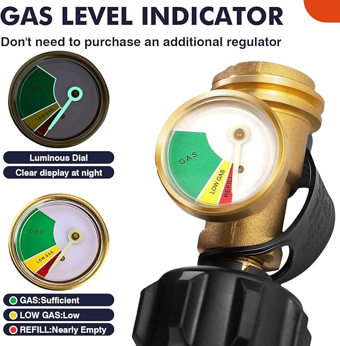 Llamaviva 2 PCS Propane Tank Gauge with Leak Detector - Universal Level Indicator for 5-40lb Tanks, Camping Stoves, BBQ Grills, Heater, QCC1/Type 1 Connection (2-Pack)