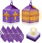 12 Sets Religious Easter Crafts Bulk Christian Cross Lanterns Crafts with LED Lights Glitter Cross Tissue Paper Lanterns for Easter Church VBS Sunday School Classroom Activities