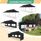 COBIZI 10x30 Pop Up Canopy Tent with Awning & Sidewalls, Heavy Duty Commercial 10X30 Canopy Tents Instant Waterproof, UPF 50+ Sun Shade for Outdoor, Parties, Markets Black