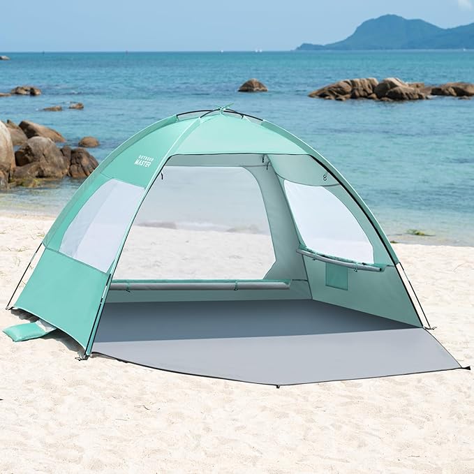 OutdoorMaster Beach Tent for 3/4/6/8 Person - Easy Setup Sun Shade Shelter, Portable Beach Shade Sun Canopy with UPF 50+ UV Protection, Removable Skylight Family Size