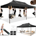 COBIZI 10x20 Pop Up Heavy Duty Canopy with Upgrated Hexagonal Legs, Easy up Tent for Party, Wedding and Commercial Event, Outdoor Canopy with Roller Bag, Sand Bags, Waterproof & UPF50+ (Black)