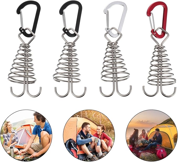 Alasum 4pcs Outdoor Camping Tent Buckle and Deck Spring Hook Set, Sturdy Tent Rope Fixing Accessories for Hiking and Backpacking Random Color