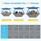 Gorich Beach Tent with Canopy - Easy Setup 3-4/5-6/7-8 Person Portable Sun Shelter, UPF 50+ UV Protection Sun Shade, Lightweight & Compact Beach Cabana for Family Travel