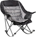 Oversized Rocking Camping Chair for Adults - 400lbs Capacity Padded Camp Chair with Cup Holder, Portable Foldable Outdoor Rocker Chair for Camping, Backyard, Patio (Black & Gray)
