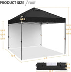 Yaheetech 10x10 Pop up Canopy Tent w/1 Sidewall, Instant Commercial 150D Silver Coated Fabric Outdoor Instant Tent w/Wheeled Bag, 4 Sandbags, 8 Stakes & 4 Ropes for Parties, Camping, Beach, Black