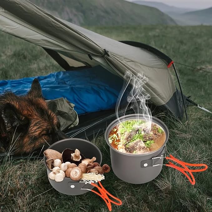 Outdoor Camping Cookware Set Utensils Tableware Cooking Stove Kit Travel Hiking Picnic Camping Tools for 1-2 Person