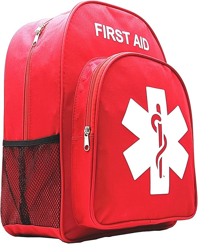 Red Emergency Bag First Aid Backpack Empty Medical Treatment First Responder Trauma Bags for Hiking Outdoors Travel Camping Pet Dog Cat Daycare (Red White)