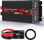2000W Power Inverter 12V to 110V 120V AC Pure Sine Wave Inverter for RV Truck Camping,Outdoor Off-Grid Power Converter with LCD Display,Wired Controller,AC Outlets USB Port(12V-2000Watt)