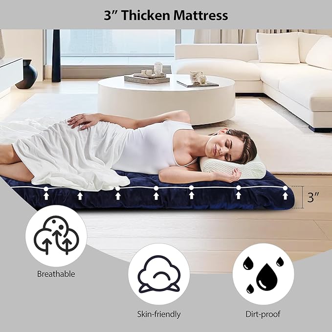 REDCAMP Extra Thick Folding Sleeping Cot Pads, 75"x28"Comfortable Soft Velvet Cotton Camping Cot Mattress Pad for Hiking, Backpacking,Navy Gray Brown