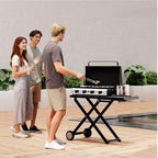 Bonnlo Foldable Flat Top Grill with 4 Burner & Lid, Powerful 40,000 BTU Propane Gas Grills with Ignition, Enamel Griddle, Side Shelf & Portable Cart with Wheels for Outdoor Camping Hibachi Grill Use
