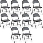 DUMOS 10 Pack Leather Padded Folding Chair, Indoor Outdoor Portable Stackable Commercial Seat with Steel Frame, Capacity for Home, Office, Party, Comfy, Black