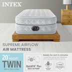 Intex Supreme Air Flow Airbed, 20 Inch Raised Air Mattress with Internal / Built-in Pump and Portable Storage Carrying Case, Twin