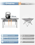 KingCamp Folding Camping Table, Aluminum Roll-Up Camp Table, Large Foldable Table for 4-6 Person, Outdoor Portable Tables with Carry Bag, 180 LBS Heavy Duty Load (Silver+Mesh：53.5" × 27.5")