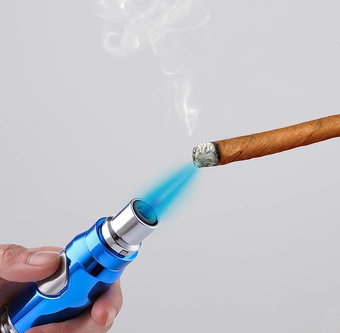 Ice Blue Torch Lighter, Refillable Butane Torch Lighters Adjustable Jet Flame Windproof Lighter for Grill Pocket BBQ Camping (Gas Not Included)