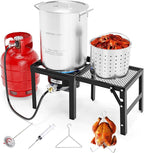 ROVSUN 30QT Turkey Fryer with 54000BTU Propane Gas Stove, Outdoor Aluminum Deep Fryer & Seafood Boiler for Crawfish crab Boiling with Lifting Hook, Turkey Rack, Basket, Marinade Injector, Thermometer