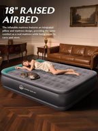 Queen Air Mattress with Built in Pump, 18" Upgraded One-Touch Inflatable Airbed for Home, Camping Guests, Portable Blow Up Mattress, 770lbs Capacity