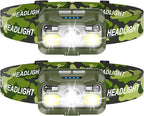 LHKNL Headlamp Rechargeable, Lumen Super Bright Motion Sensor Head Lamp Flashlight,2-Pack Waterproof LED Headlight with White Red Light,8 Modes Head Lights for Camping Cycling Running Fishing-Green