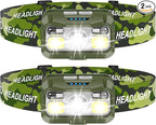LHKNL Headlamp Rechargeable, Lumen Super Bright Motion Sensor Head Lamp Flashlight,2-Pack Waterproof LED Headlight with White Red Light,8 Modes Head Lights for Camping Cycling Running Fishing-Green