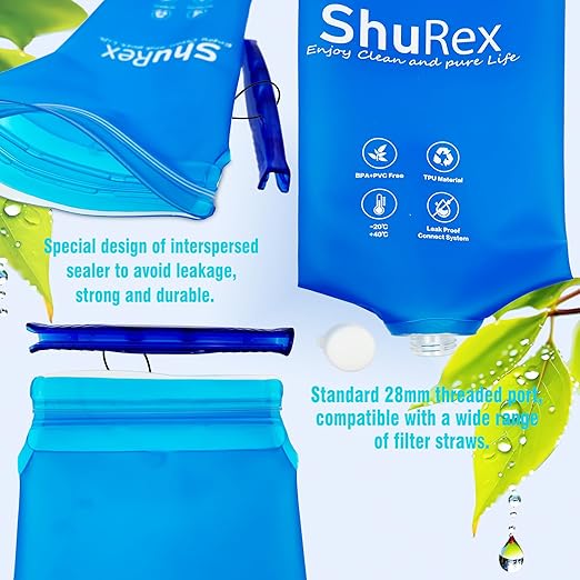 3L Gravity-Fed Water Bag for Sawyer Water Filtration System Survival Water Filter Straw, Compatible with LifeStraw and Other Water Filter Straw, Foldable, BPA-Free (3L)