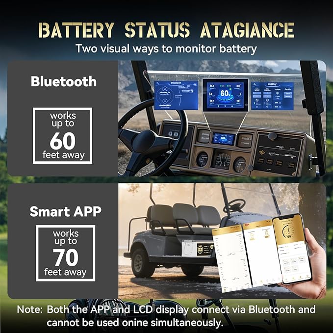 48V 100Ah LiFePO4 Golf Cart Battery | 51.2V 100Ah with 200A BMS | 10.24kW Max Power & 1000A Peak | Built-in LCD Display/APP Monitor & 58.4V 18A Charger | 8000+ Deep Cycles | For Golf Carts, RV, Solar