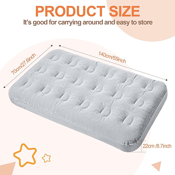 Geetery Kids Air Mattress Toddler Inflatable Airbed 55x27.6x8.7 Inch Foldable Comfort Flocked Blow up Bed with Patch Kit Portable Sleepover Mattresses for Home Travel Camping Party(Gray, 4 Pcs)