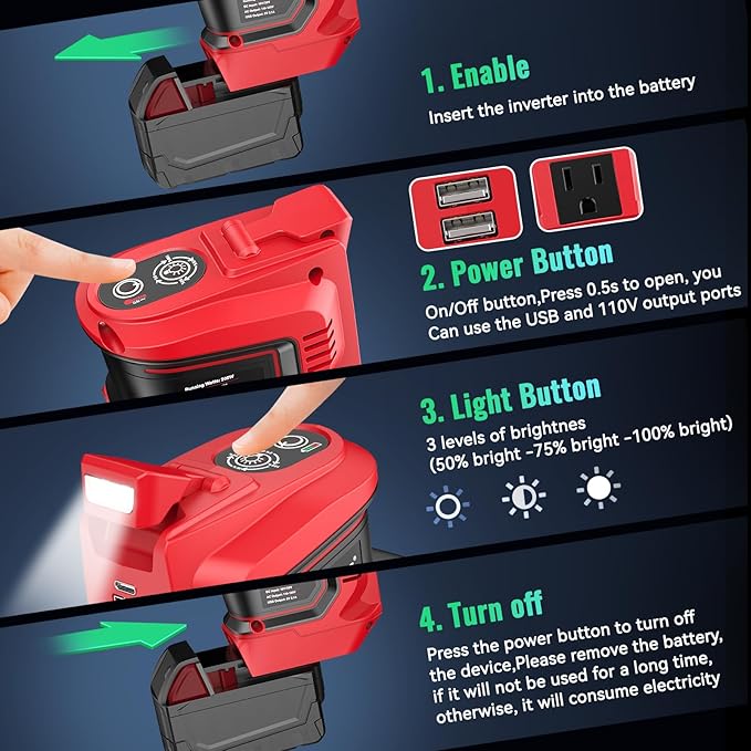 Ecarke 200W Portable Power Inverter Compatible with Milwaukee 18V Battery, DC 18V to AC 110V Power Station with 1 AC Outlet, 2 USB, 1 Type-C & LED Light, for Outdoor Emergency Use (No Battery)(2-Pack)