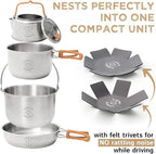 Living in a Bubble Premium 7-Piece Stainless Steel Cooking Set. Tri-layer Bonded Stainless-Steel - Ergonomic Handles with Silicone Sleeve - Compact & Stackable