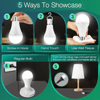Emergency-Rechargeable Light Bulb with Hook,Stay Lights Up When Power Failure, 1500mAh 12W 60W Equivalent LED Light Bulbs for Home, Camping, Hiking(E27, with Hook,with Plug Cap) 4 Pack