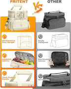 Lunch Box For Men Women Double Deck Insulated Lunch Bag For Men Woman Leakproof Expandable Cooler Bag with Adjustable Shoulder Strap for Kids Shool Work Picnic Camping(Beige,Large)